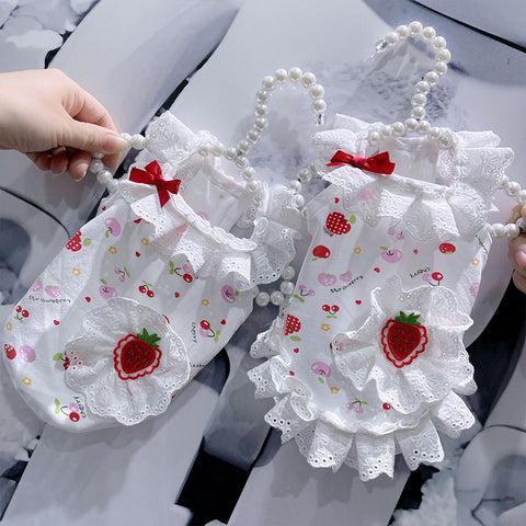 Roztomilé krajkové šaty Strawberry Bow Pet